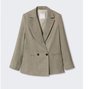 MANGO Houndstooth Wool-blend Blazer / Jacket Women XL Tan And Black Sleek Cut